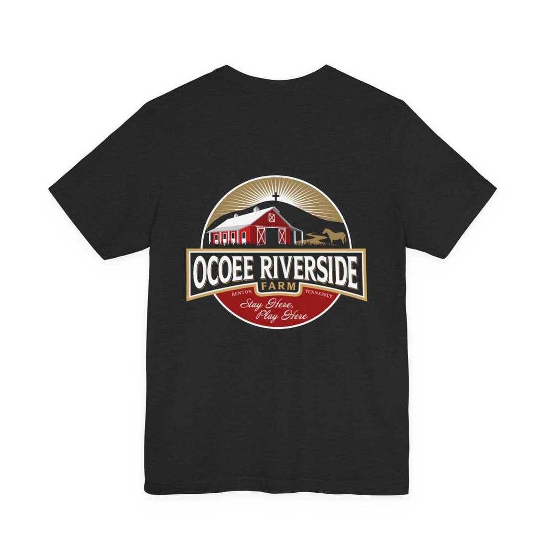 Black unisex sloth t-shirt with Ocoee Riverside Farm logo and laid-back design.