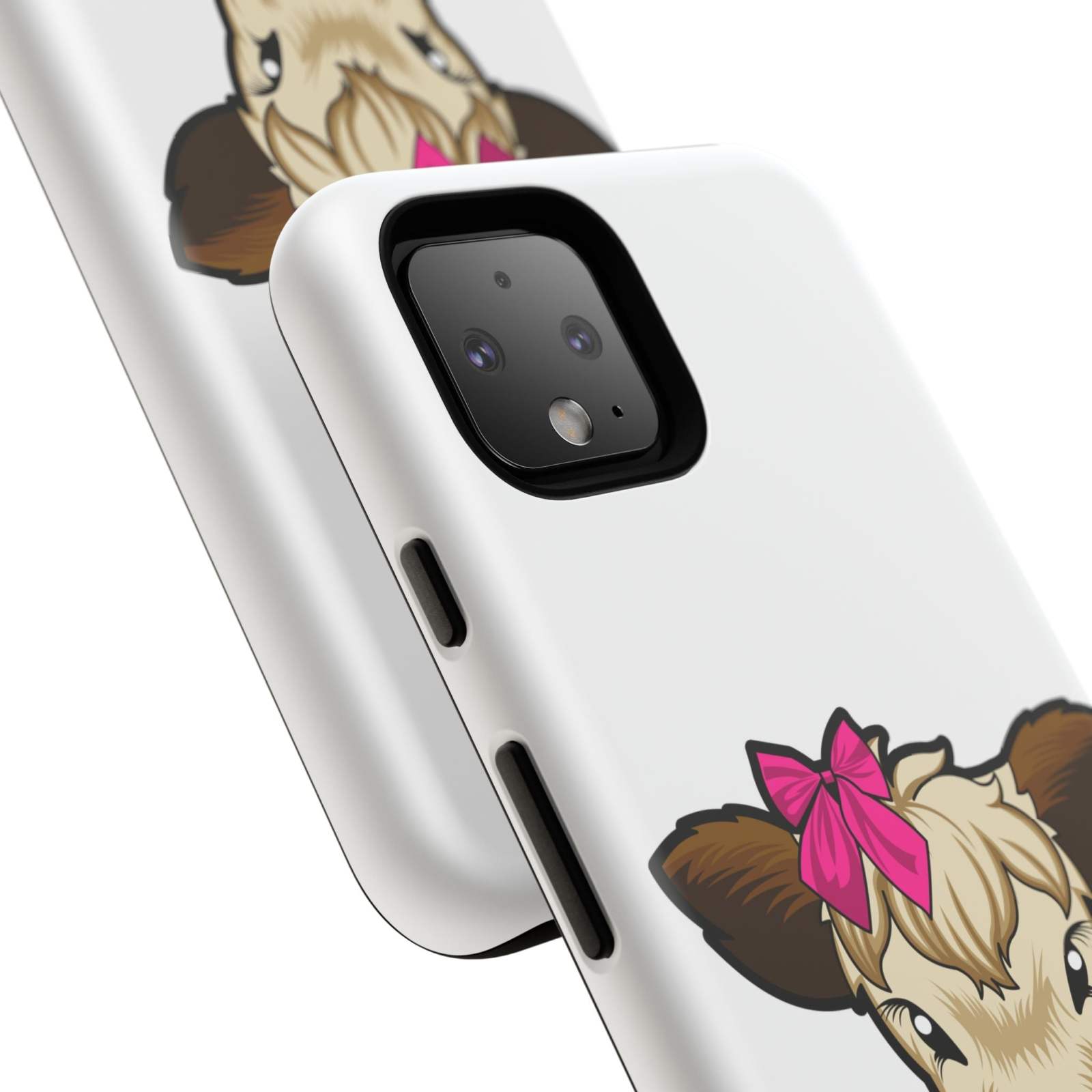 Cute cow phone case with red bow, ideal farm animal lover gift, durable and stylish design.