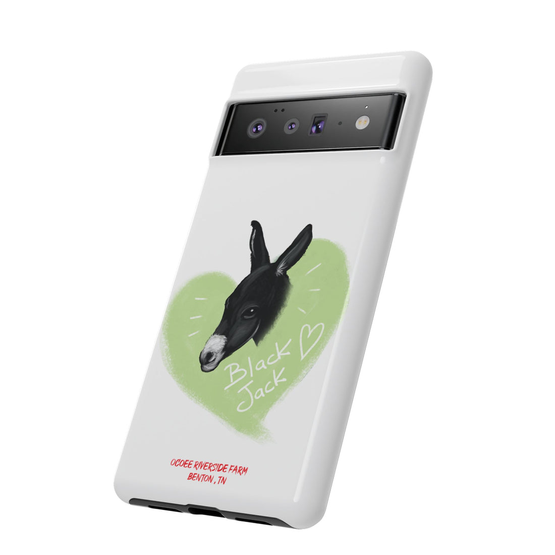 A donkey featuring the words "Black Jack" prominently displayed on its side at Ocoee Riverside Farm Phone Case