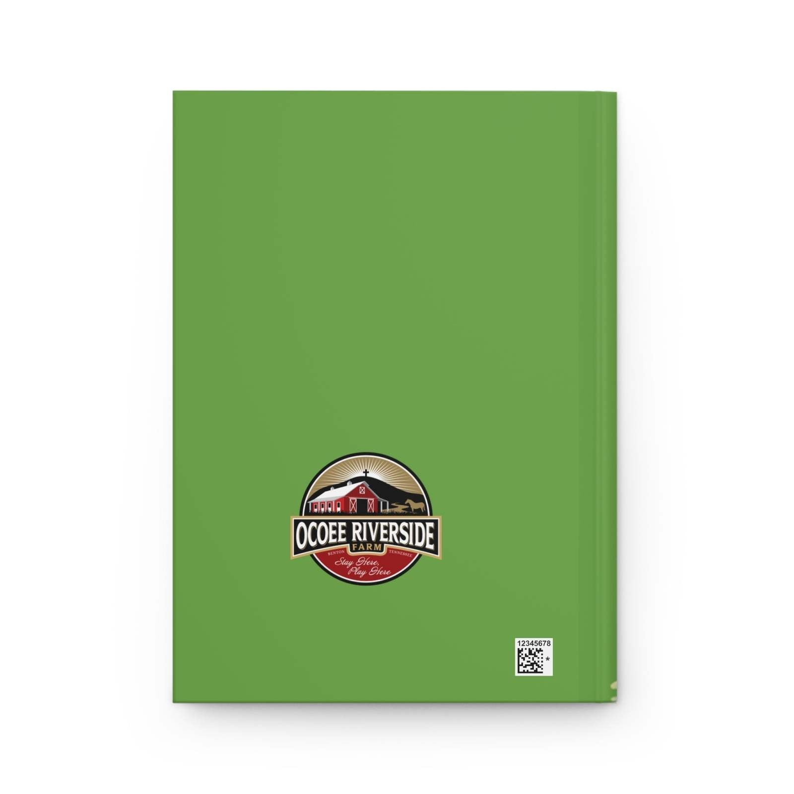 Green hardcover Country Farm-Themed Journal with Ocoee Riverside Farm logo and matte laminated cover