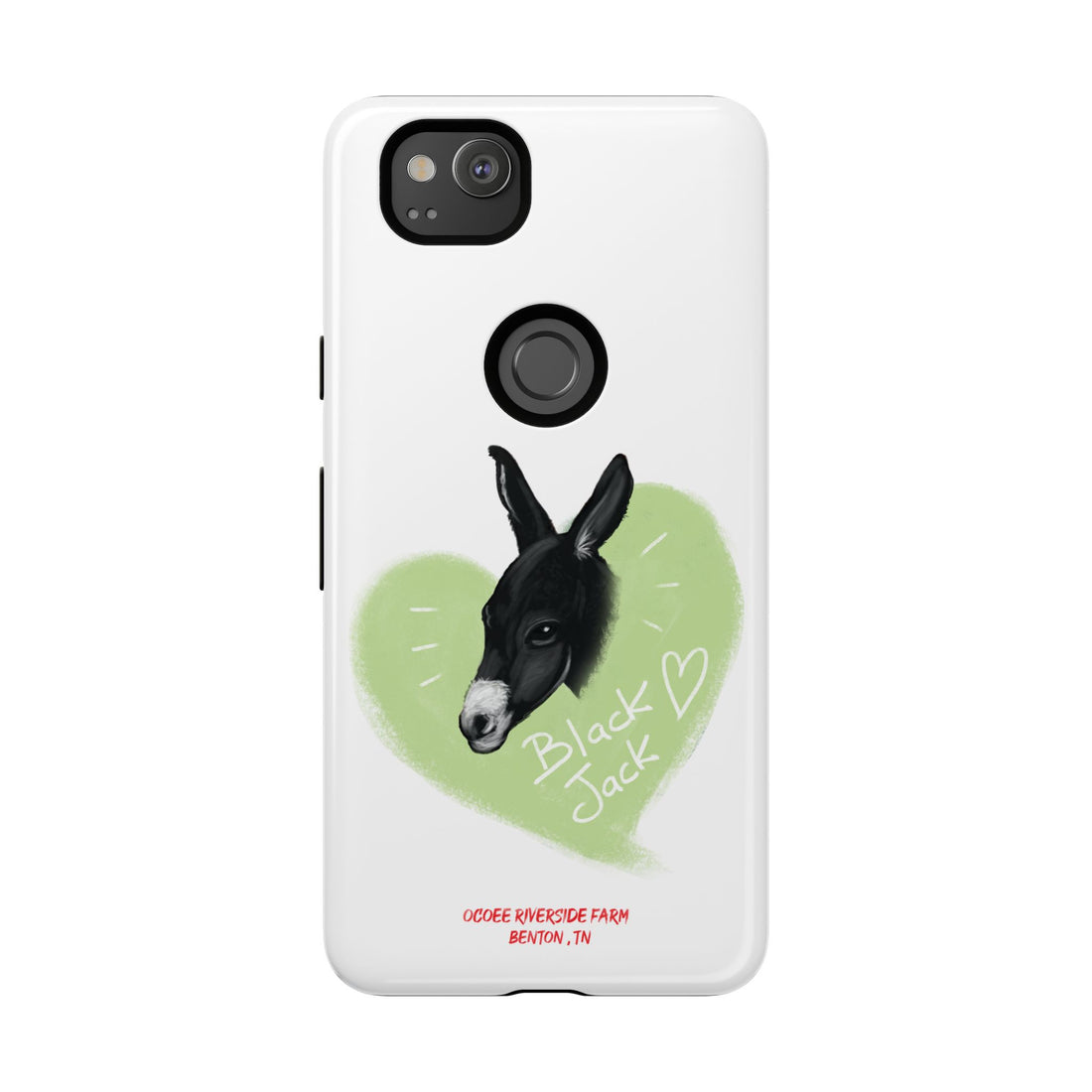 A donkey featuring the words "Black Jack" prominently displayed on its side at Ocoee Riverside Farm Phone Case