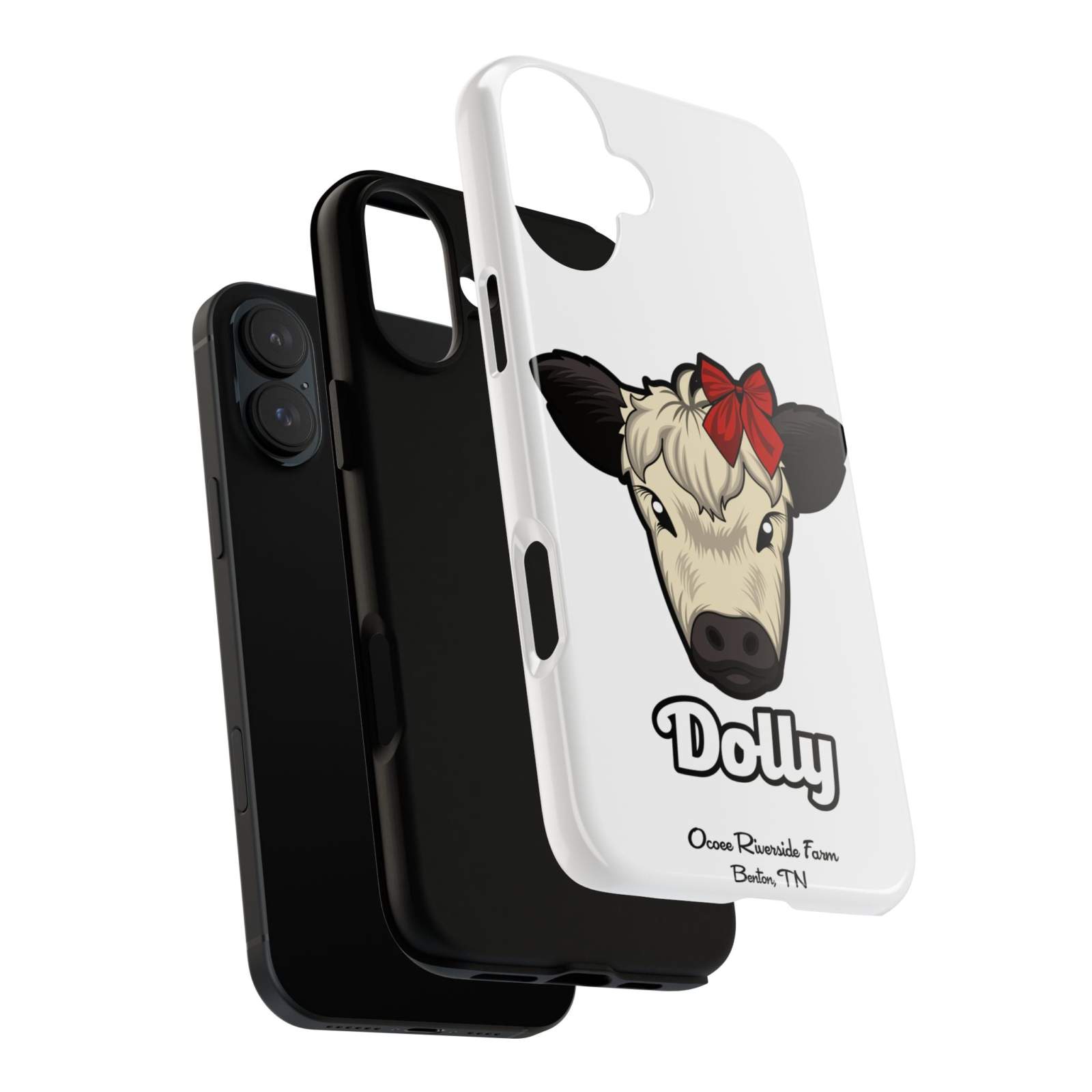 Farmhouse Chic Phone Case featuring Dolly the red bow cow design.