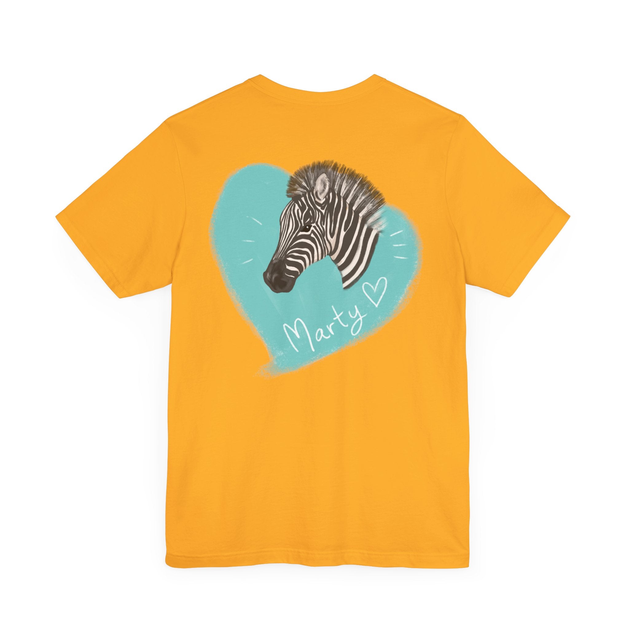 A zebra adorned with the word "Marty" creatively integrated into its stripes at Ocoee Riverside Farm T-Shirt