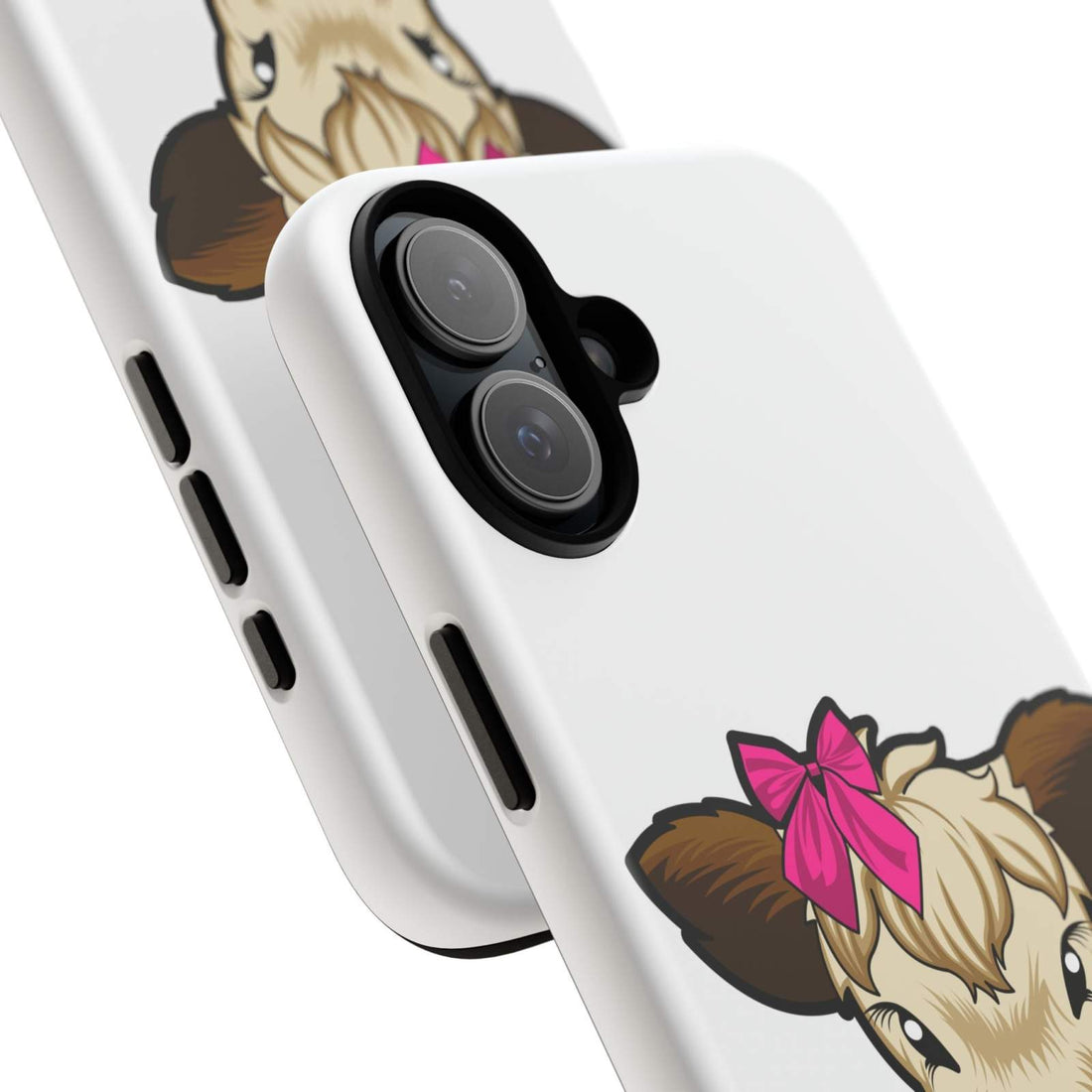 Cute cow phone case with a red bow, perfect farm animal lover gift, durable and stylish design.