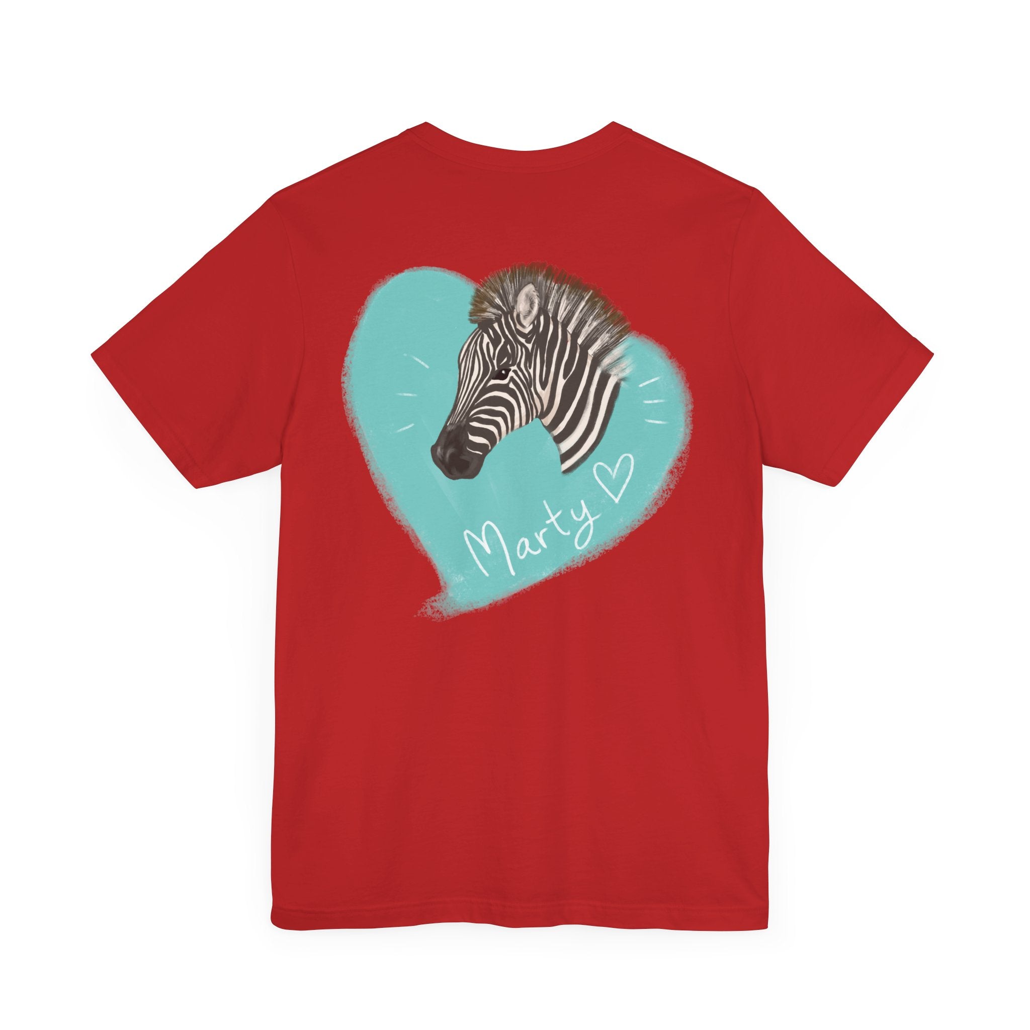 A zebra adorned with the word "Marty" creatively integrated into its stripes at Ocoee Riverside Farm T-Shirt