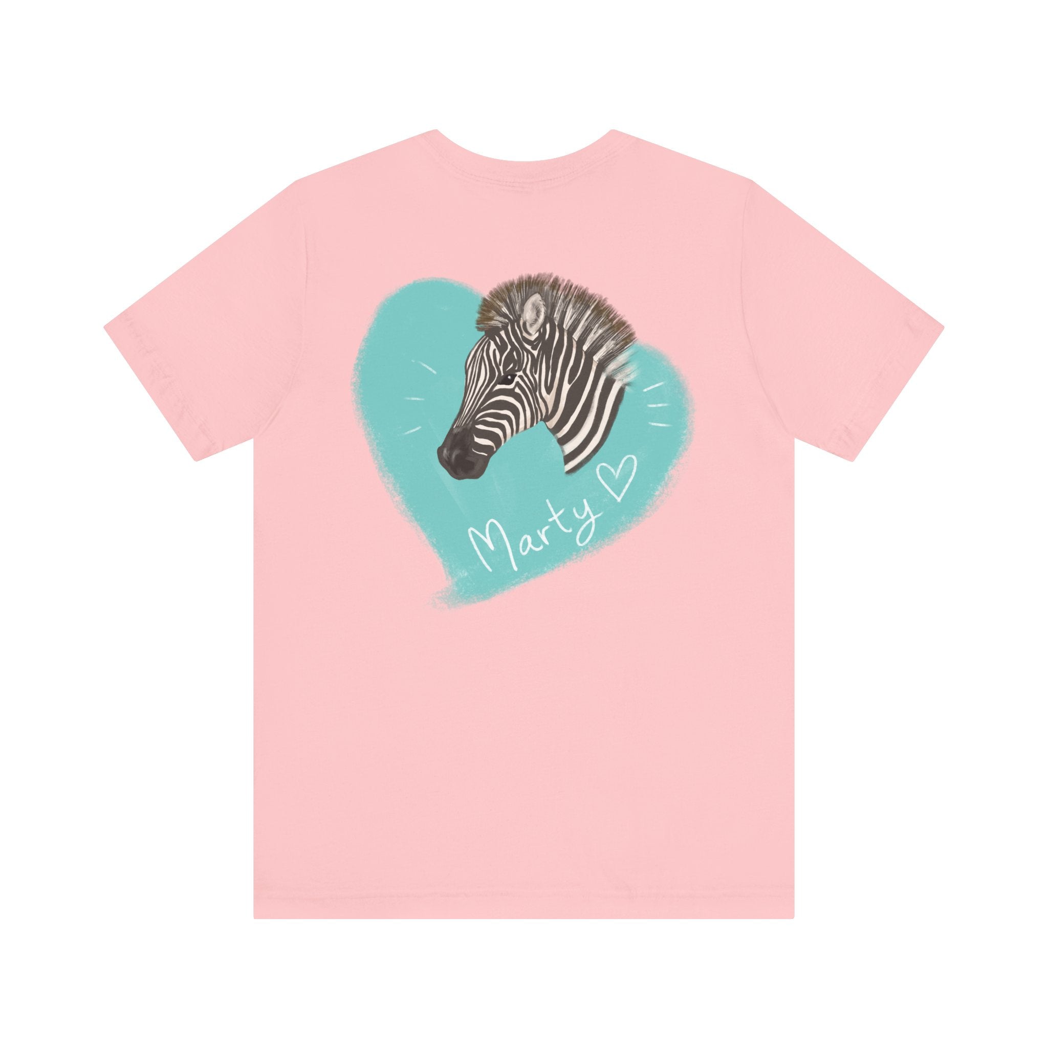 A zebra adorned with the word "Marty" creatively integrated into its stripes at Ocoee Riverside Farm T-Shirt