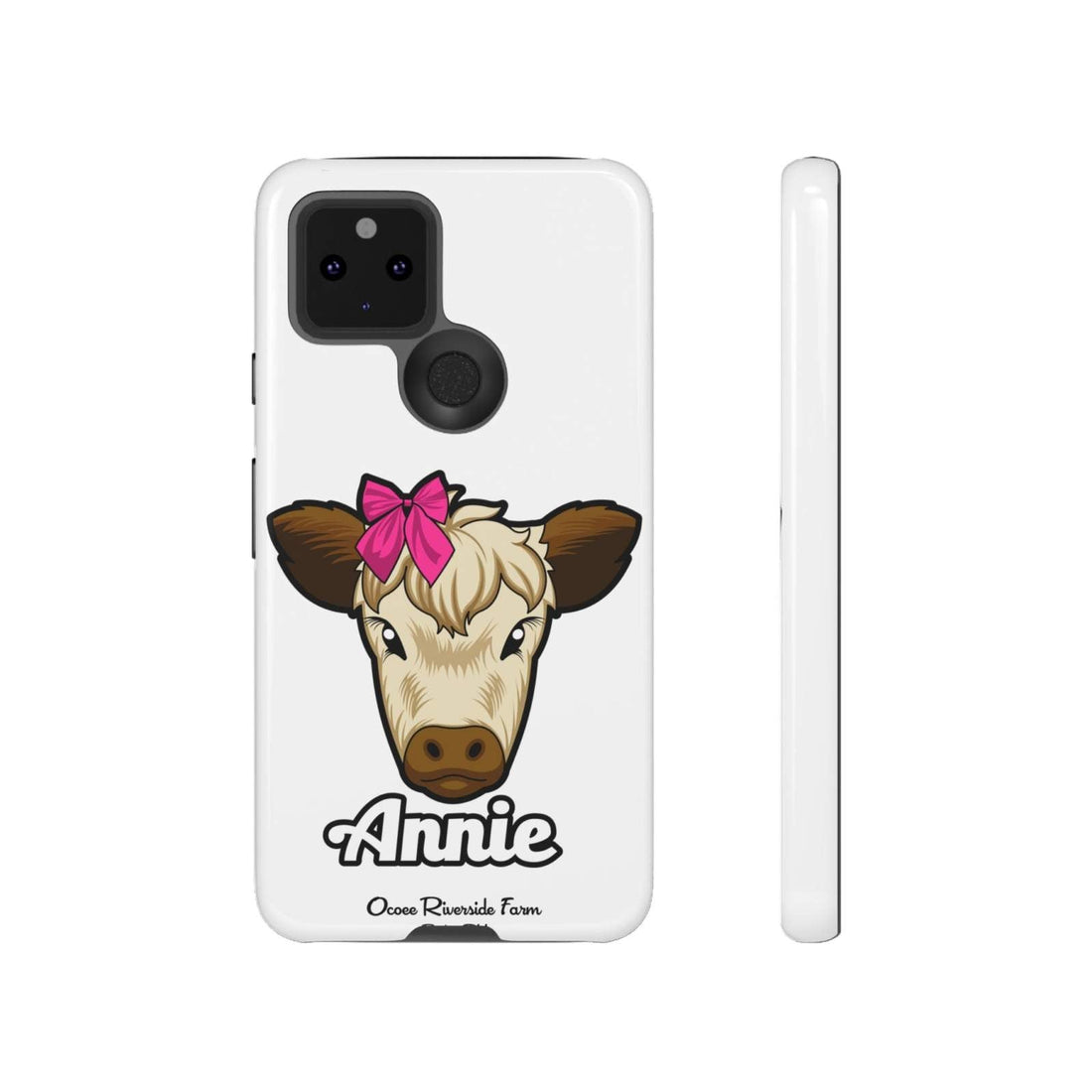 Cute cow phone case with red bow, perfect farm animal lover gift, high-quality and durable design.