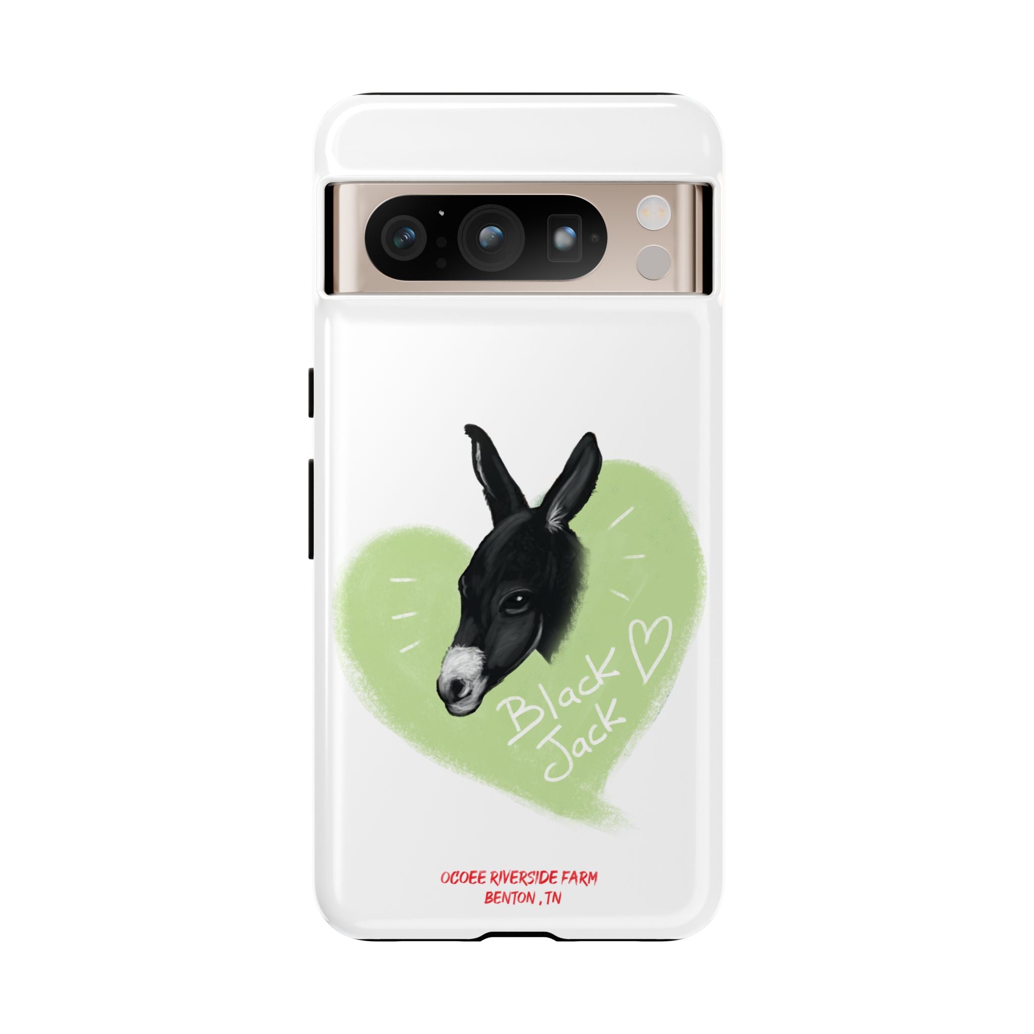 A donkey featuring the words "Black Jack" prominently displayed on its side at Ocoee Riverside Farm Phone Case