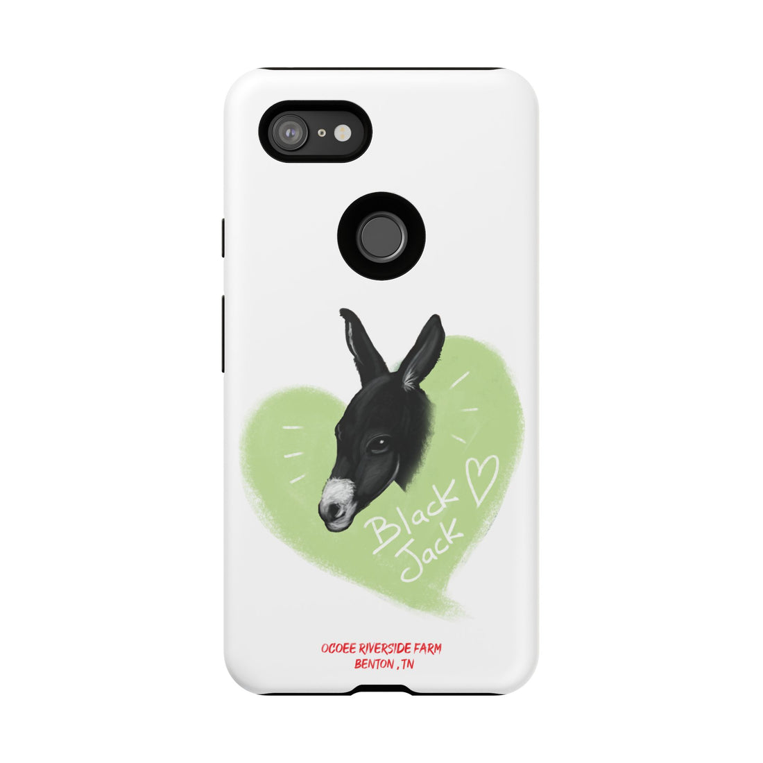A donkey featuring the words "Black Jack" prominently displayed on its side at Ocoee Riverside Farm Phone Case