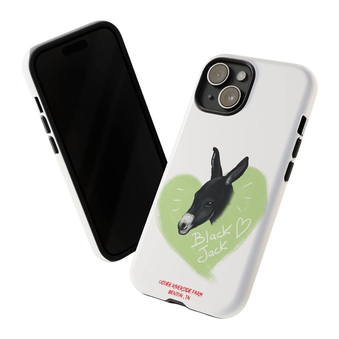 A donkey featuring the words "Black Jack" prominently displayed on its side at Ocoee Riverside Farm Phone Case