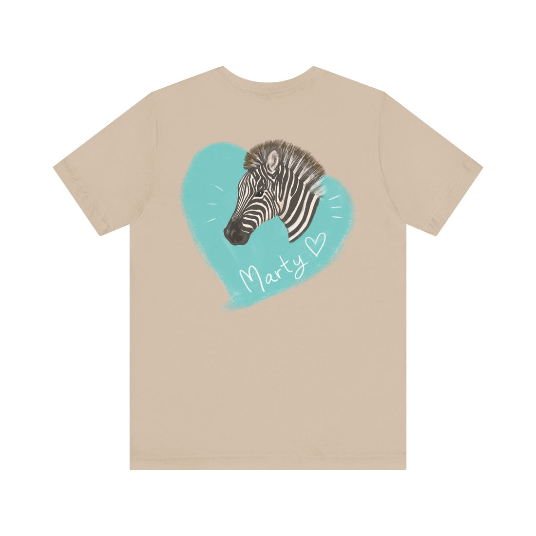 A zebra adorned with the word "Marty" creatively integrated into its stripes at Ocoee Riverside Farm T-Shirt
