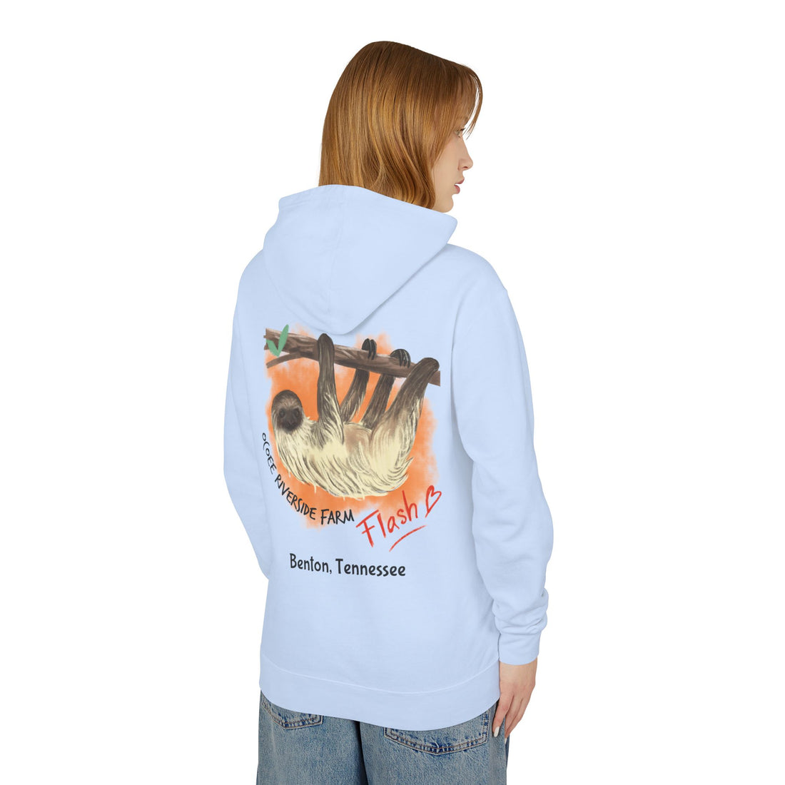 Unisex Lightweight Hooded Sweatshirt - Ocoee Riverside Farm Cute Sloth