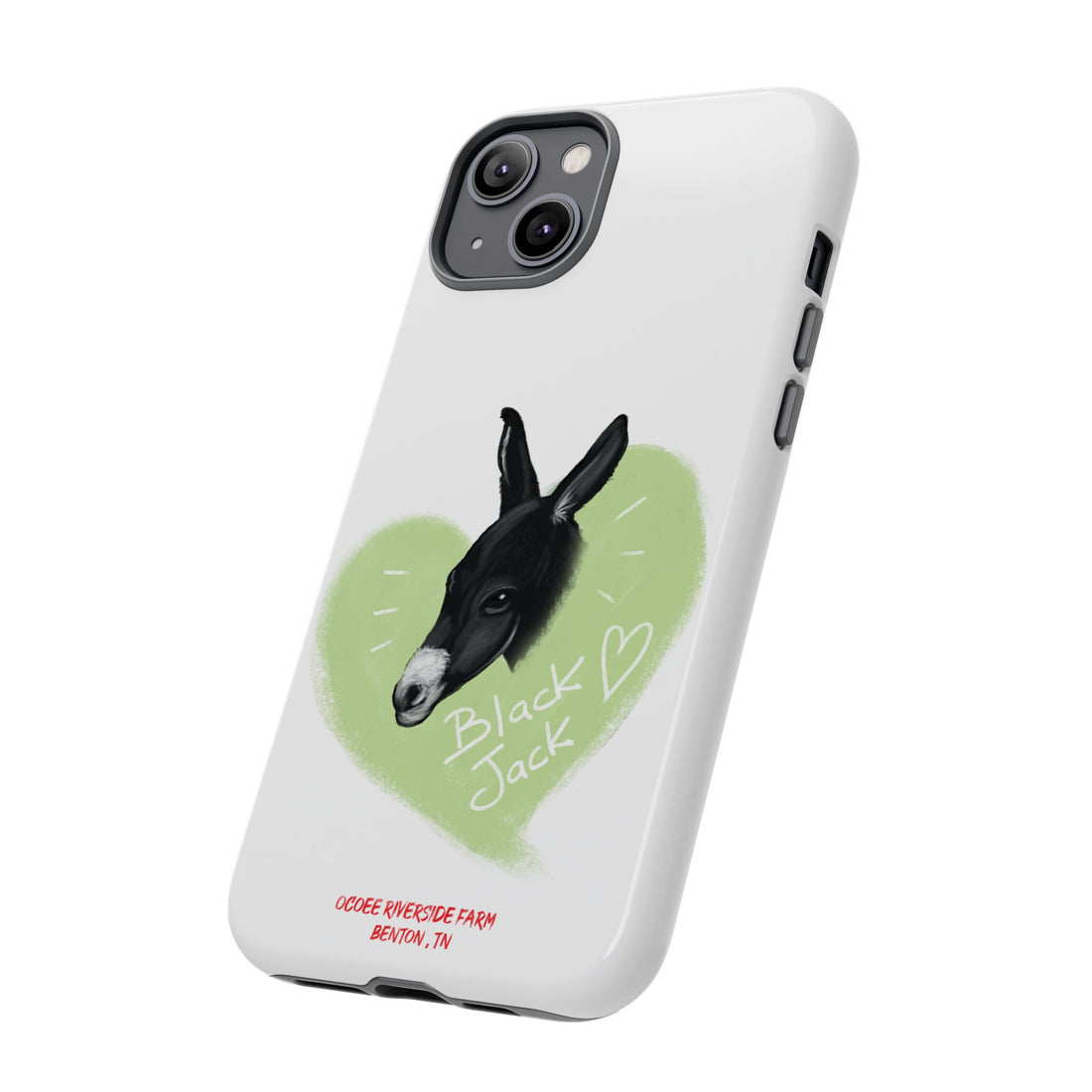 A donkey featuring the words "Black Jack" prominently displayed on its side at Ocoee Riverside Farm Phone Case