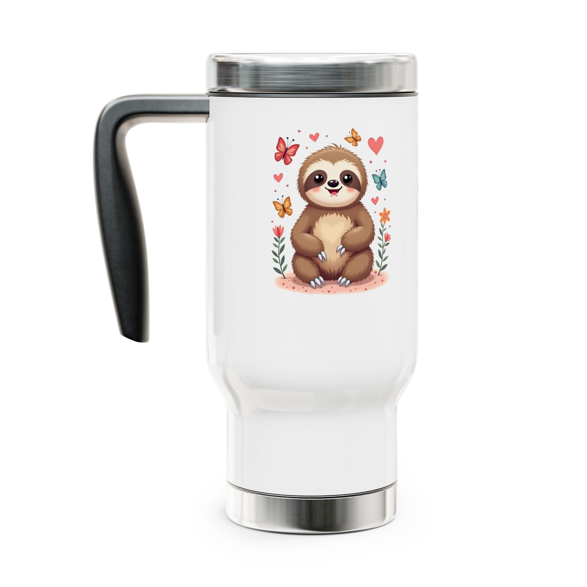 Cute Sloth Stainless Steel Travel Mug - 14oz Insulated Coffee Cup with Handle
