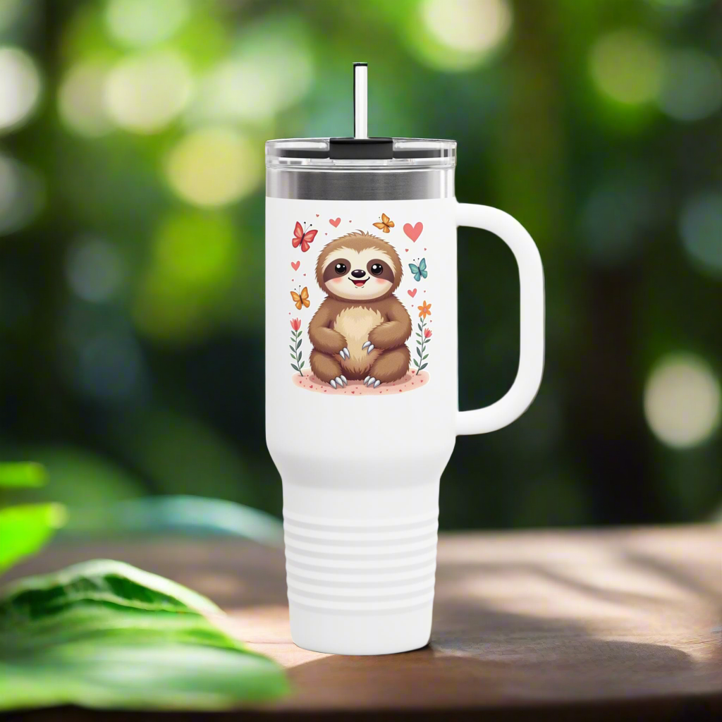 Cute Sloth Insulated Travel Mug - 40oz with Straw | Perfect Gift for Nature Lovers & Adventurers
