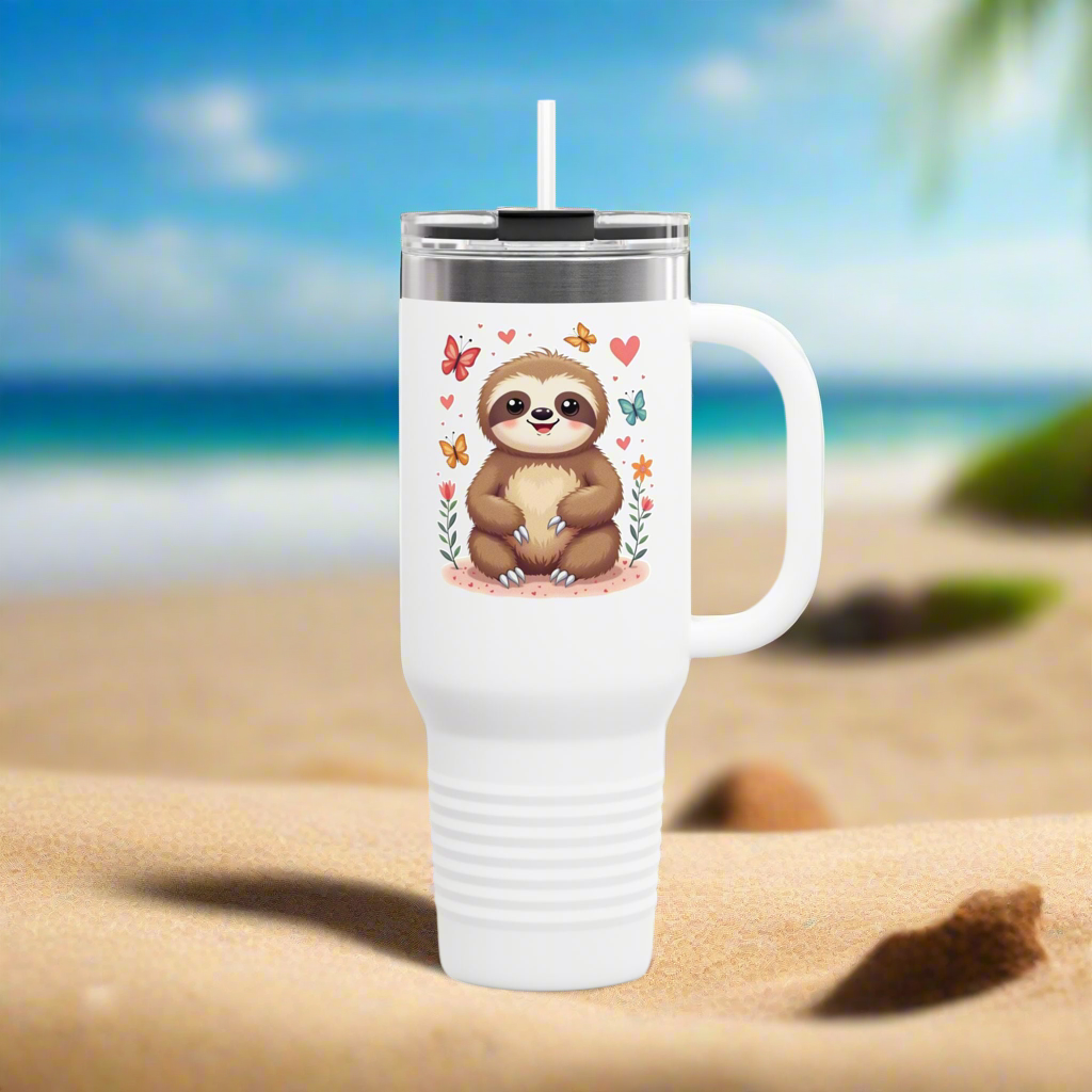 Cute Sloth Insulated Travel Mug - 40oz with Straw | Perfect Gift for Nature Lovers & Adventurers